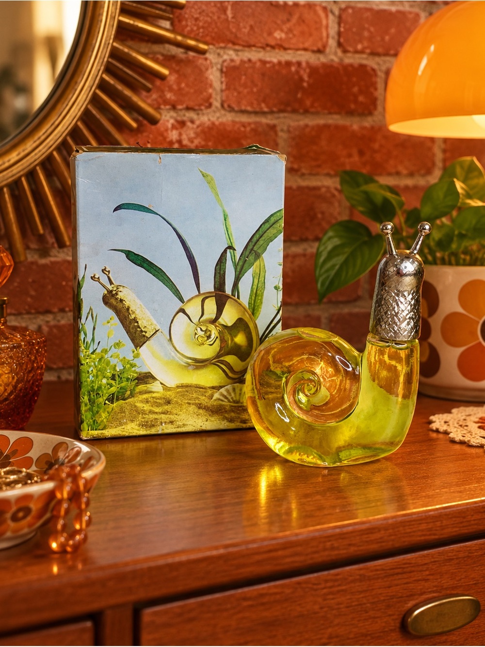 Vintage 70s Avon Large Skin So Soft Bath Treasures Snail Decanter